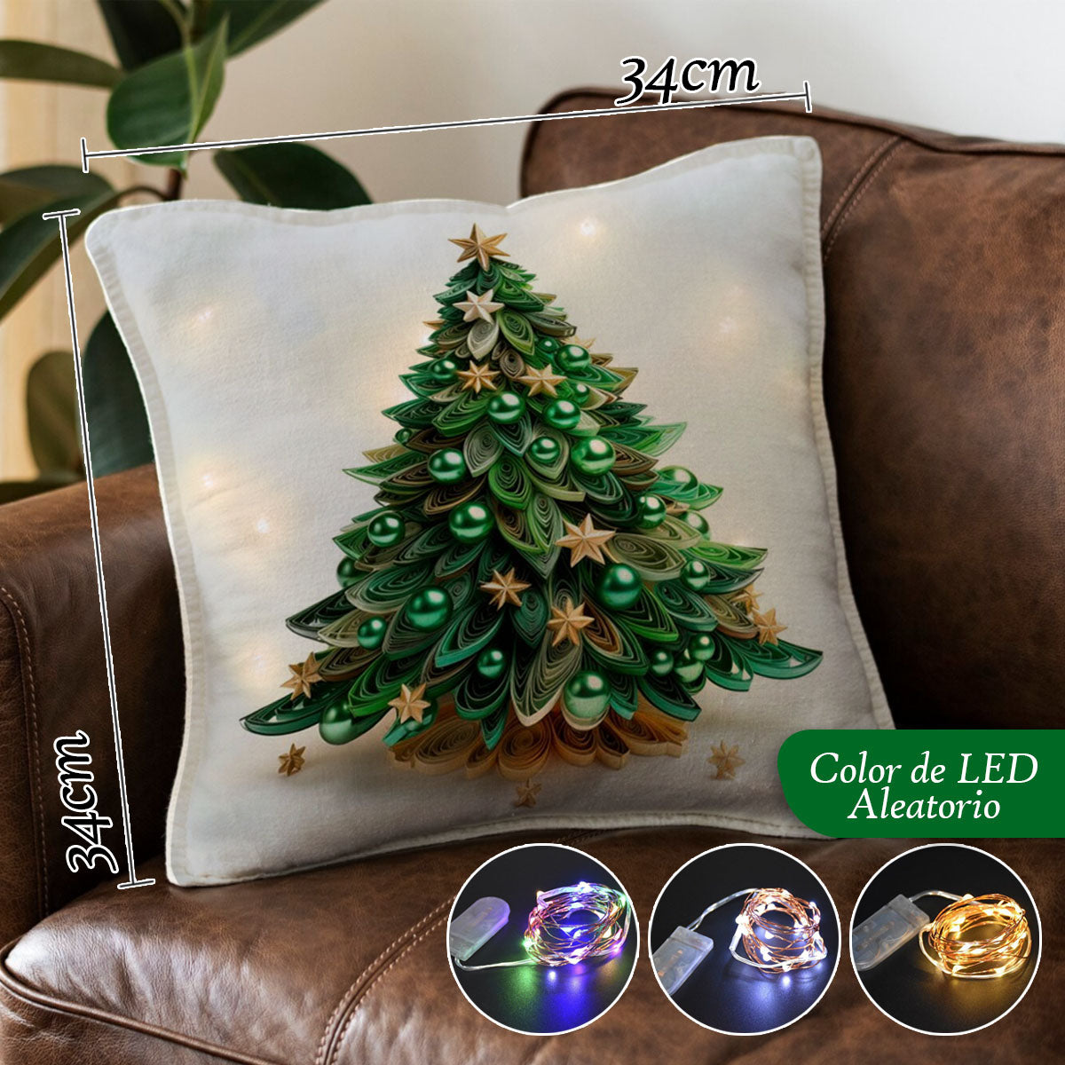 SET CUBRE COJIN NAVIDEÑOx4 UNIDADES CON LUCES LED INCLUIDAS- Transforma cualquier espacio en segundos