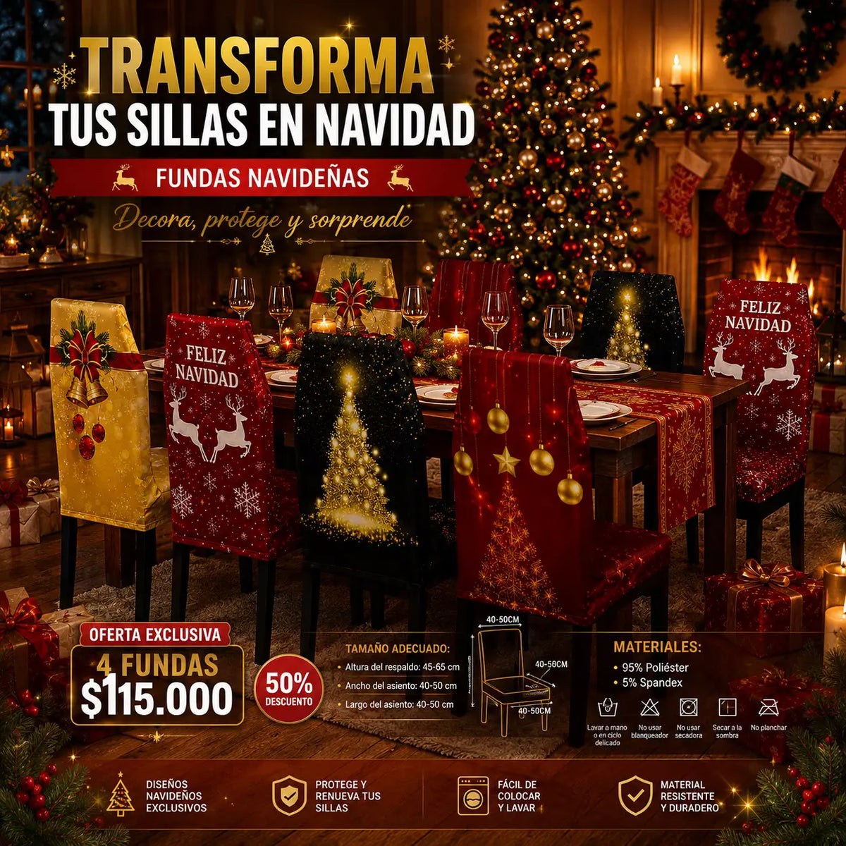 FUNDAS PARA TUS SILLAS- ¡Esta Navidad, transforma tus sillas y llena tu hogar de magia!