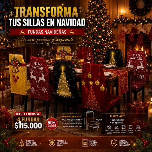 FUNDAS PARA TUS SILLAS- ¡Esta Navidad, transforma tus sillas y llena tu hogar de magia!
