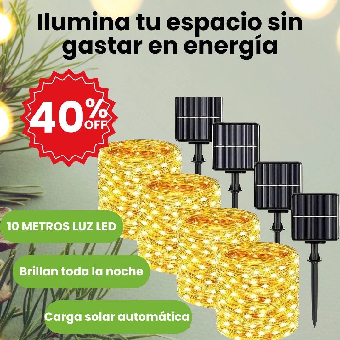 Luces LED Premium de 10 Metros con panel Solar-Ilumina tu hogar y ahorra energía